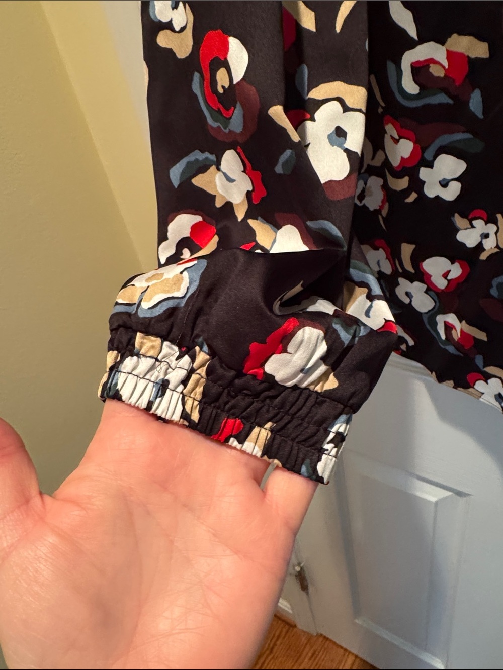 Alfani Black Floral V-Neck Blouse with Red & Cream Accents - Picture 3 of 5